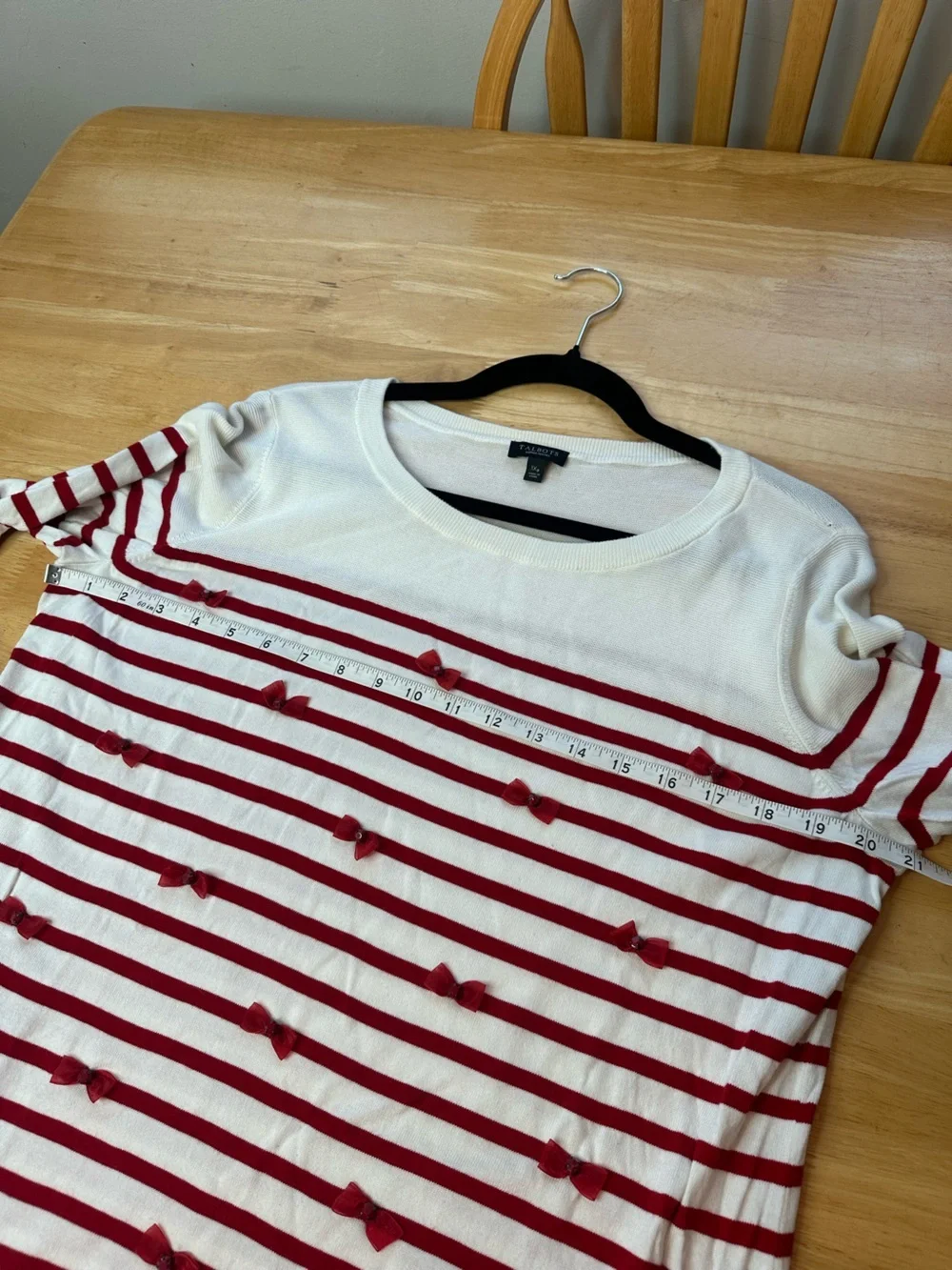 Talbots Women’s Plus Size Cute Bow Stripe Red White Tunic Sweater 1X Petite